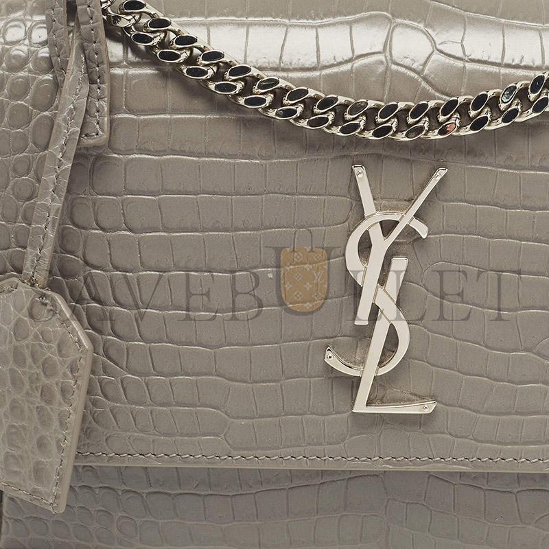 YSL SUNSET MEDIUM CHAIN BAG IN CROCODILE-EMBOSSED SHINY LEATHER 442906DND0E1424 (22*16*6.5cm)
